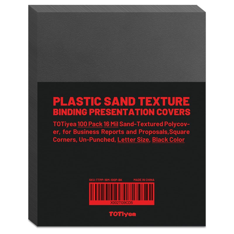 TOTiyea 100 Pack 16 Mil Poly Binding Covers, Sand Texture Binding Presentation Covers, Letter Size,Square Corners,Un-Punched, Black Color - Image 1